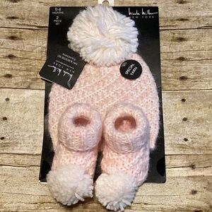 Nicole Miller Pink Baby Hat and Booties Set
